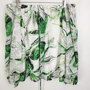 Whbm Top Womens M Tie Neck Off The Shoulder Blouse Green Leaf Print Lightweight
